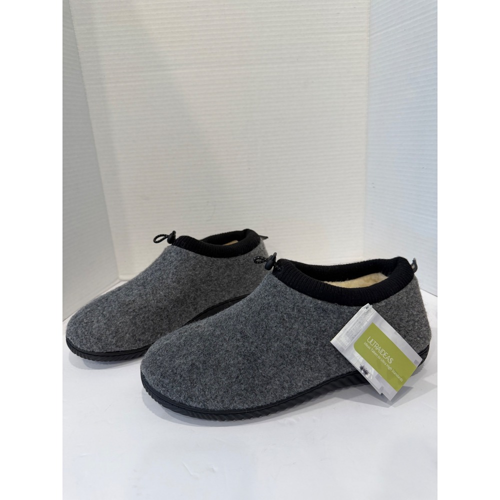 UltraIdeas NWT Felt‎ Gray Bungee Toggle Faux Fur Lined Bootie Mens Slippers 12